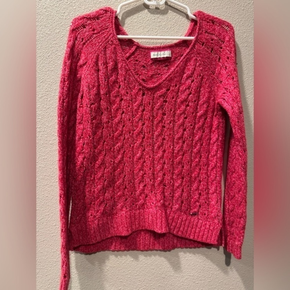 Abercrombie & Fitch Wool Blend Pink Red Cable Loose Knit Sweater Size L